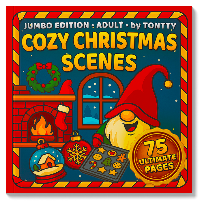 Cozy Christmas Scenes — 75 ULTIMATE Adult Coloring Book